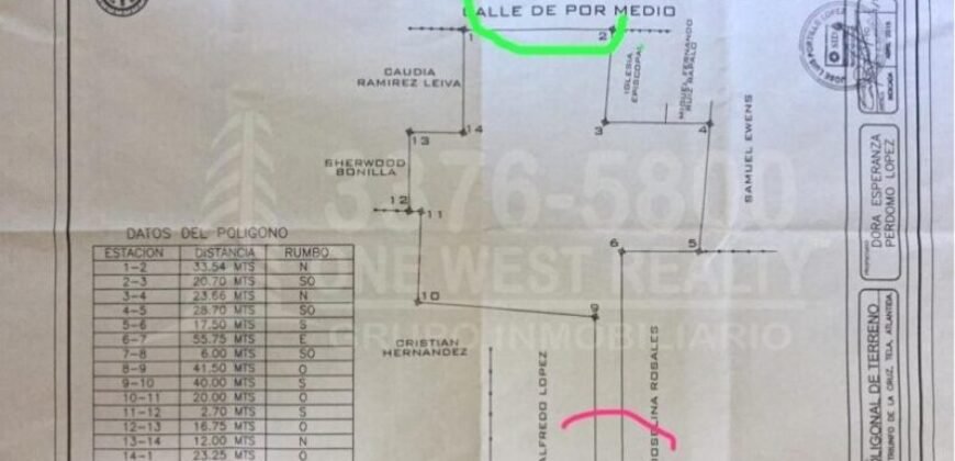 Venta Venta de Terreno en Tela Triunfo de La Cruz Cerca San Juan área turística Rosa Negra