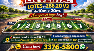 ¡En Venta! Lotes de 286.82 V2 (10m x 20m) con cuotas desde L 6,900 al mes en El Progreso, Yoro