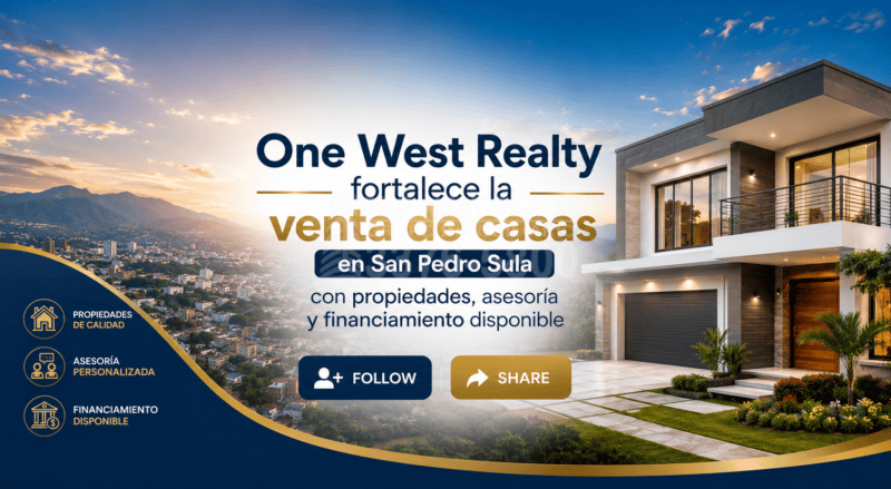 One West Realty fortalece la venta de casas en San Pedro Sula con propiedades, asesoría y financiamiento disponible