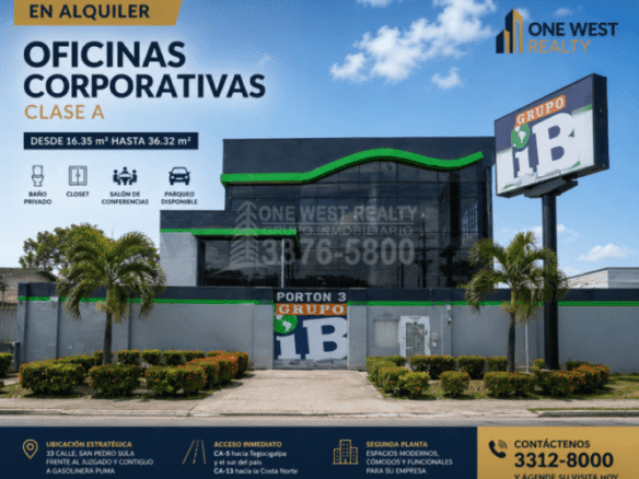 Oficinas Corporativas Clase A en Alquiler San Pedro Sula